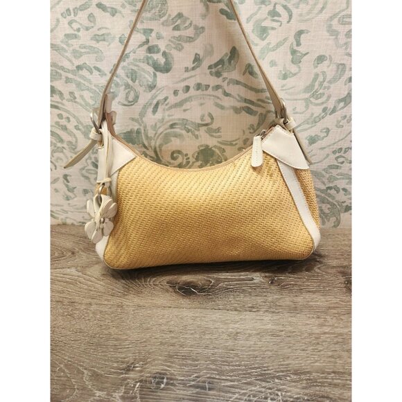 Fossil 75082 Woven Straw Fabric Handbag Purse w/ Leather Trim 13"x8"x4" - Picture 6 of 13